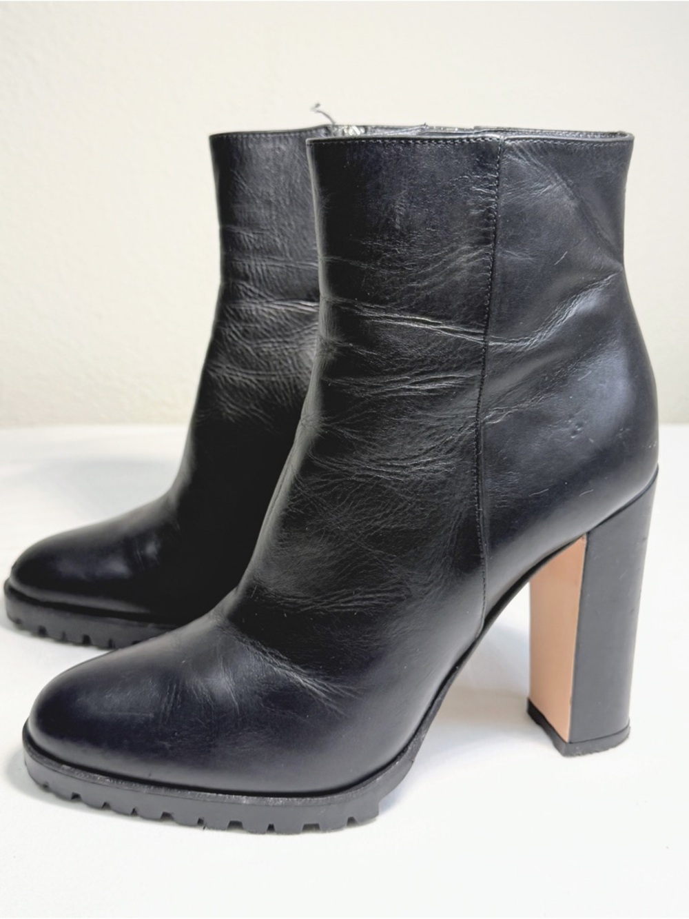 Gianvito Rossi Black Leather Platform Lug Sole Heel Boots EU 38